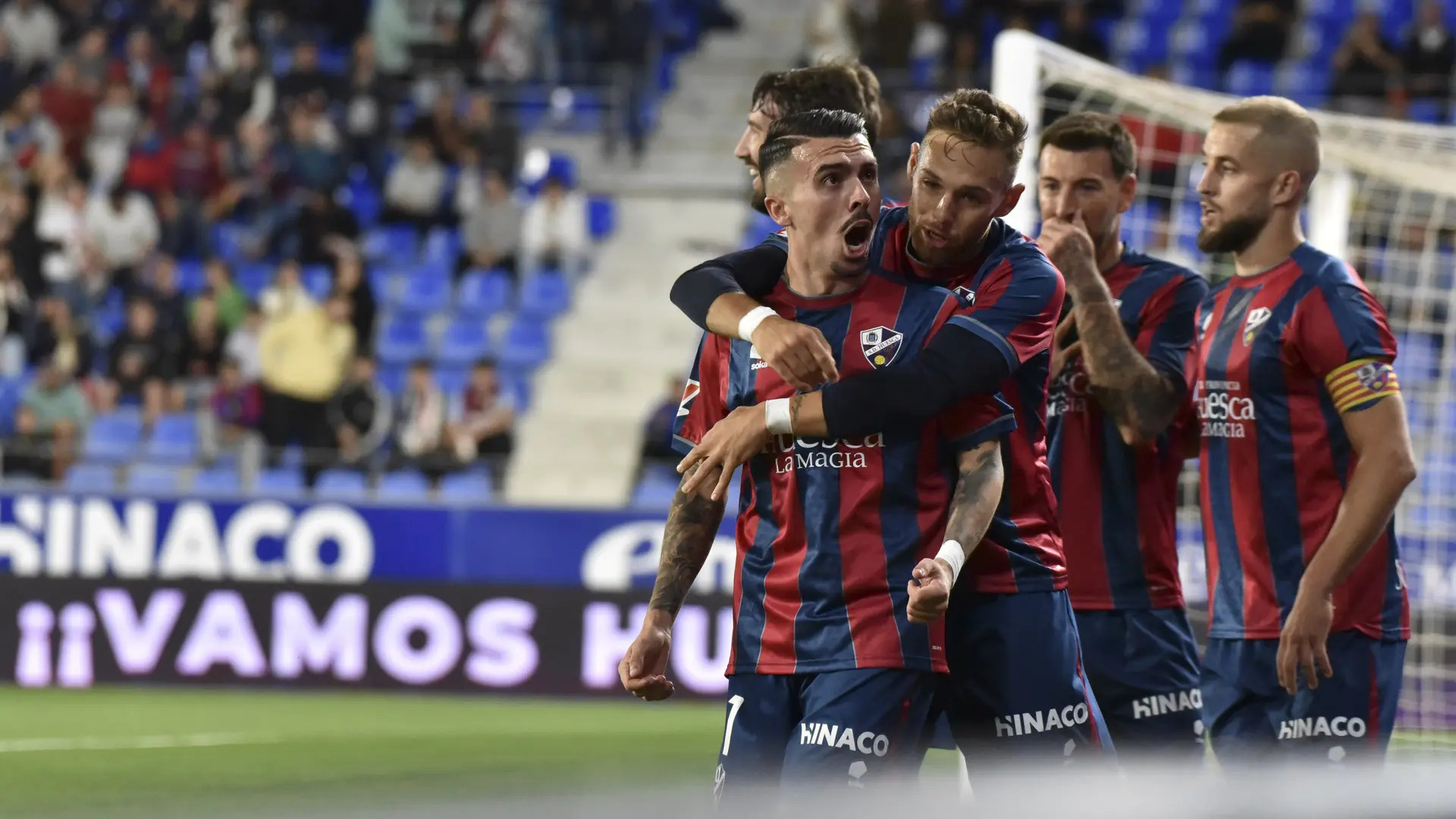 Jugadores de la SD Huesca celebrando un gol. Fuente: SD Huesca.